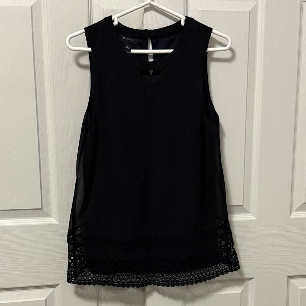 AB Studio Black Sleeveless Lace-Hem Camisole
